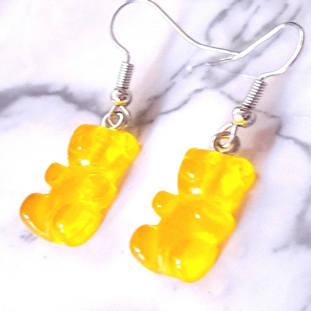 New Gummy Bear Earrings Light Orange Resin Candy Charm Dangle Drop Hook Boutique